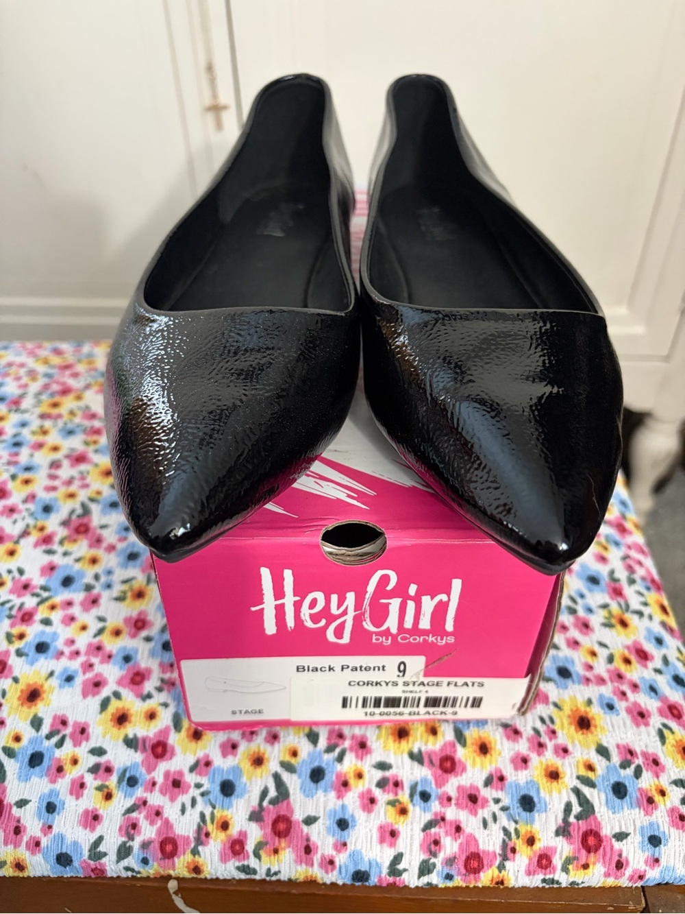Corkys Black Patent Pointed Toe Flats
